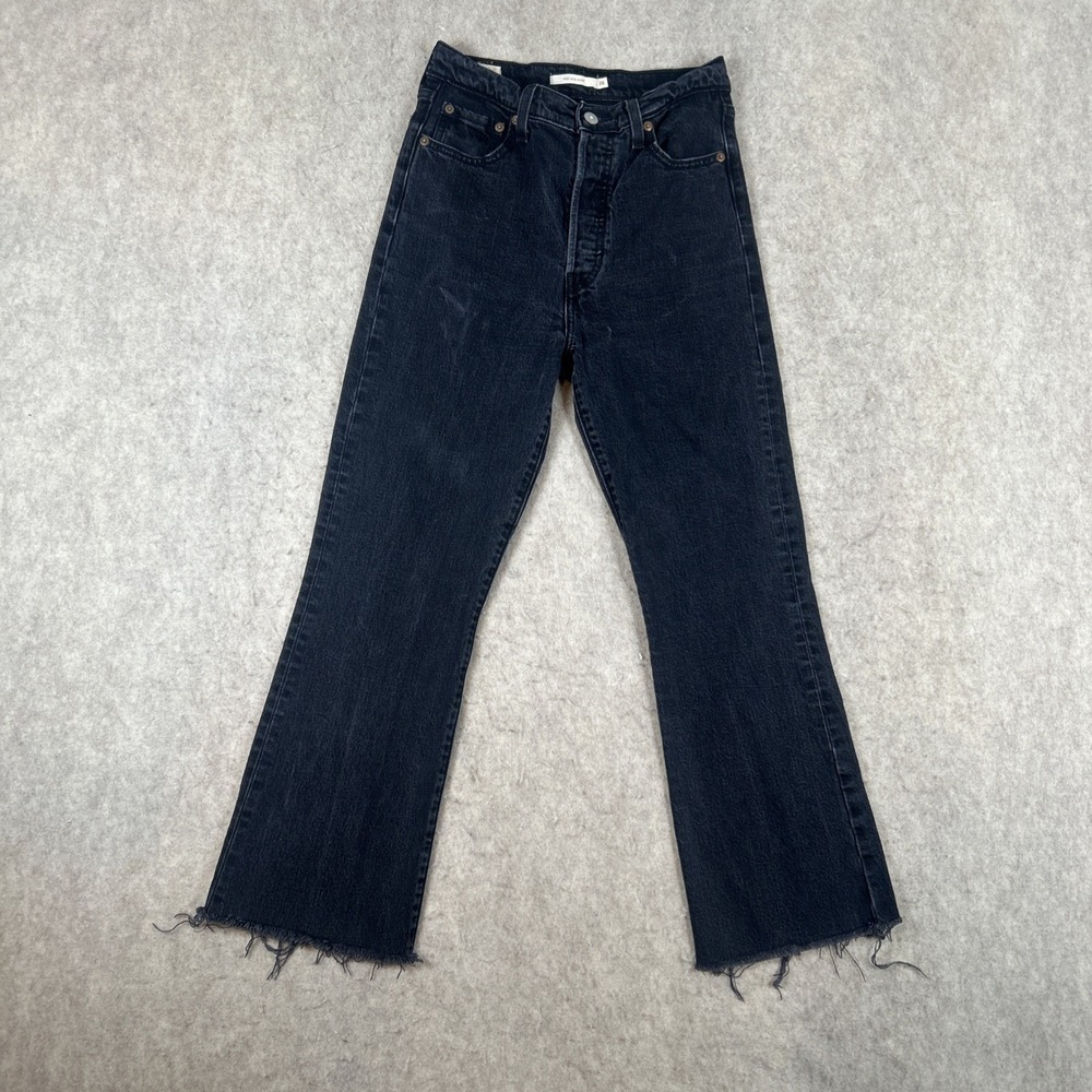 Levi's Premium Rib cage Boot Cut‎ Black Denim Jeans Flared  26x33 Y2K Style